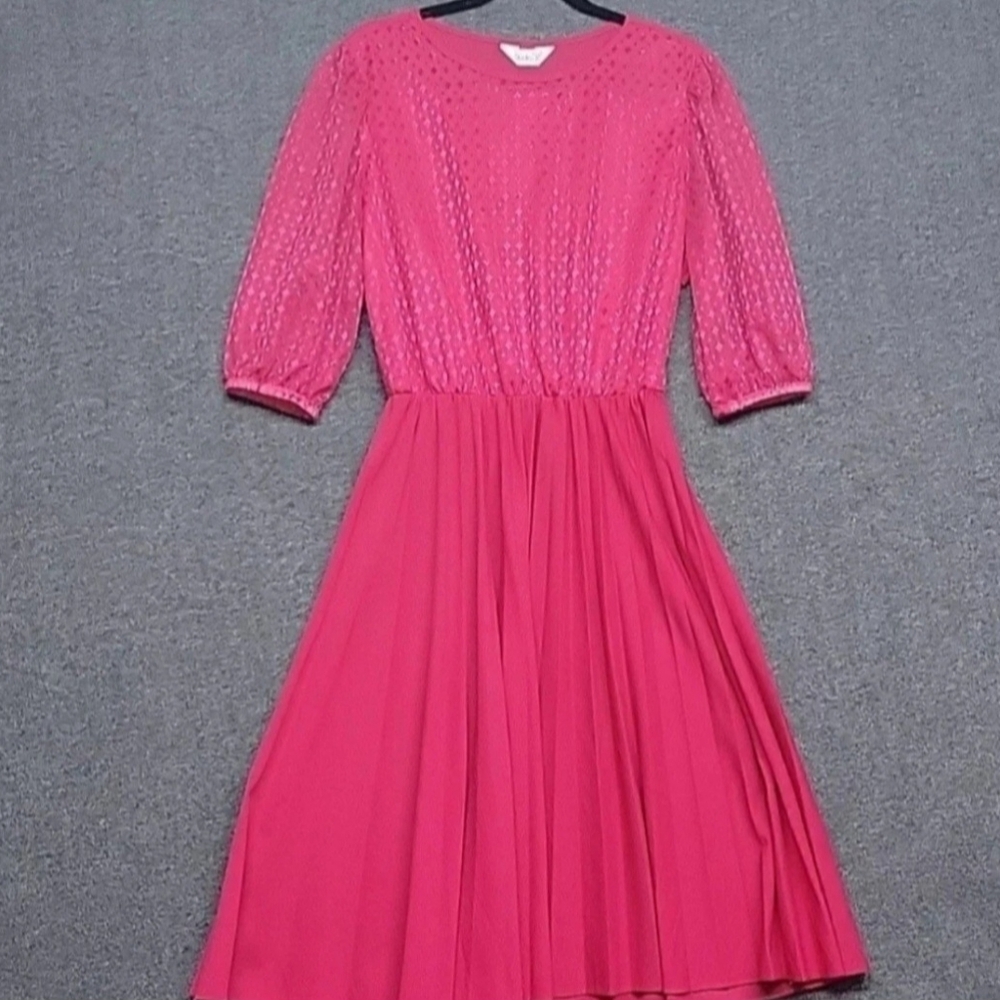 Vintage Studio 36 Fuscia Dress 3/4 Sleeve Pleated Skirt Sz Small See Measurement